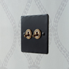 2 Gang Brass Dolly Switch Matt Black Hammered Plate