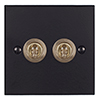 2 Gang Brass Dolly Switch Matt Black Bevelled Plate