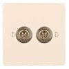 2 Gang Brass Dolly Switch Plain Ivory Hammered Plate
