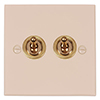 2 Gang Brass Dolly Switch Plain Ivory Bevelled Plate