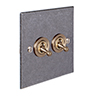 2 Gang Brass Dolly Switch with Polished Bevelled Plate