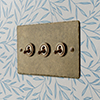 3 Gang Brass Dolly Switch Antiqued Brass Hammered Plate