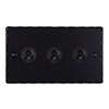 3 Gang Black Dolly Switch Matt Black Hammered Plate