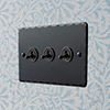 3 Gang Black Dolly Switch Matt Black Hammered Plate