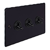 3 Gang Black Dolly Switch Matt Black Hammered Plate