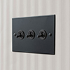 3 Gang Black Dolly Switch Matt Black Bevelled Plate