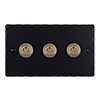 3 Gang Brass Dolly Switch Matt Black Hammered Plate