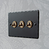 3 Gang Brass Dolly Switch Matt Black Hammered Plate