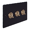 3 Gang Brass Dolly Switch Matt Black Hammered Plate