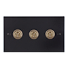 3 Gang Brass Dolly Switch Matt Black Bevelled Plate