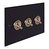 3 Gang Brass Dolly Switch Matt Black Bevelled Plate