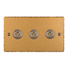 3 Gang Brass Dolly Switch Old Gold Hammered Plate