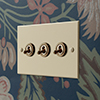 3 Gang Brass Dolly Switch Plain Ivory Bevelled Plate