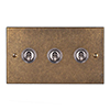 3 Gang Steel Dolly Switch with Antiqued Brass Bevelled Plate
