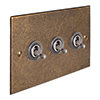 3 Gang Steel Dolly Switch with Antiqued Brass Bevelled Plate