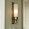 Raydon Fluted Wall Light, Frosted Glass, in Antiqued Brass