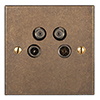 4 Way Satellite Socket Antiqued Brass Bevelled Plate (Sat/TV/Return/Radio)