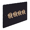 4 Gang Brass Dolly Switch Matt Black Hammered Plate