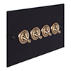 4 Gang Brass Dolly Switch Matt Black Bevelled Plate