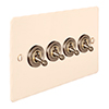 4 Gang Brass Dolly Switch Plain Ivory Hammered Plate