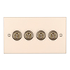 4 Gang Brass Dolly Switch Plain Ivory Bevelled Plate