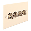 4 Gang Brass Dolly Switch Plain Ivory Bevelled Plate