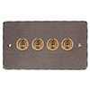 4 Gang Brass Dolly Switch with Polished Hammered Plate