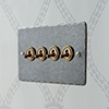 4 Gang Brass Dolly Switch with Polished Hammered Plate
