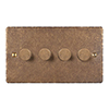 4 Gang Rotary Dimmer Antiqued Brass Hammered Plate