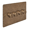 4 Gang Rotary Dimmer Antiqued Brass Hammered Plate