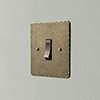 Double Pole Isolator (No Neon) Antiqued Brass Hammered Plate, Brass Switch