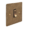 Double Pole Isolator (No Neon) Antiqued Brass Hammered Plate, Brass Switch