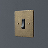 Double Pole Isolator (No Neon) Antiqued Brass Hammered Plate, Black Switch