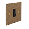 Double Pole Isolator (No Neon) Antiqued Brass Hammered Plate, Black Switch