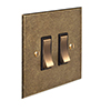 2 Gang Brass Grid Switch Antiqued Brass Bevelled Plate