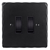 2 Gang Black Grid Switch Matt Black Hammered Plate