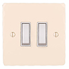 2 Gang White Grid Switch Plain Ivory Hammered Plate