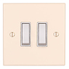 2 Gang White Grid Switch Plain Ivory Bevelled Plate