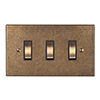 3 Gang Brass Grid Switch Antiqued Brass Bevelled Plate