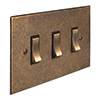 3 Gang Brass Grid Switch Antiqued Brass Bevelled Plate