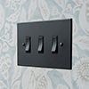 3 Gang Black Grid Switch Matt Black Bevelled Plate