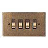 4 Gang Brass Grid Switch Antiqued Brass Bevelled Plate