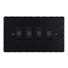 4 Gang Black Grid Switch Matt Black Hammered Plate