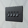 4 Gang Black Grid Switch Matt Black Hammered Plate