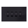 4 Gang Black Grid Switch Matt Black Bevelled Plate