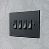 4 Gang Black Grid Switch Matt Black Bevelled Plate