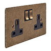 2 Gang Plug Socket Antiqued Brass Hammered Plate, Brass Switches