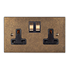 2 Gang Plug Socket AB Bevelled Plate, Brass Switch