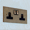 2 Gang Plug Socket AB Bevelled Plate, Brass Switch