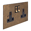 2 Gang Plug Socket AB Bevelled Plate, Brass Switch